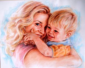 Woman and Baby Colour Pastel Portrait by Stan Hurr